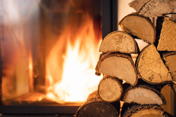 Logs burning in a fireplace